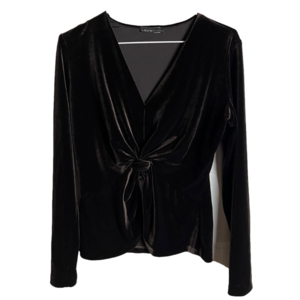 Laura Studio Chocolate Brown Velour Knot Front Going Out Blouse Evening